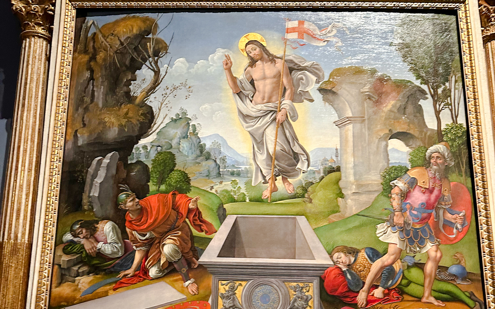 Resurrection by Raffaellino del Garbo in Accademia Gallery, Florence, depicting Christ rising.