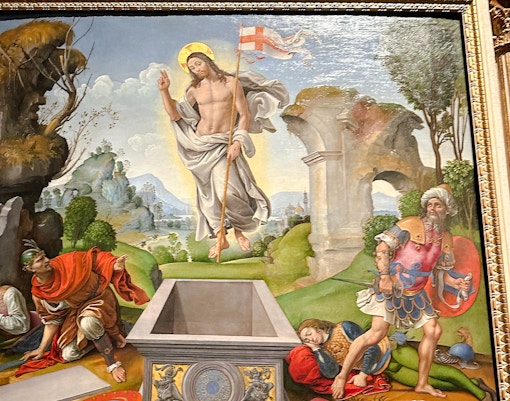 Resurrection by Raffaellino del Garbo in Accademia Gallery, Florence, depicting Christ rising.