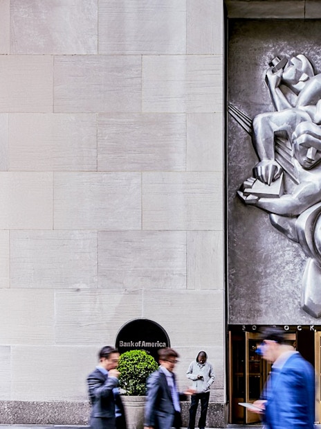 Bas-relief sculpture at Rockefeller Center entrance, New York City.