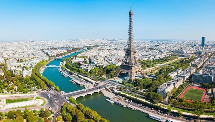 Eiffel Tower beside the Seine River in Paris, France.
