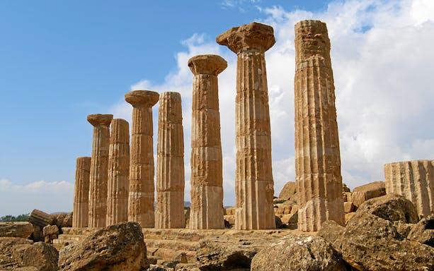 Ancient Greek columns at the Valley of Temples, Agrigento, Sicily.