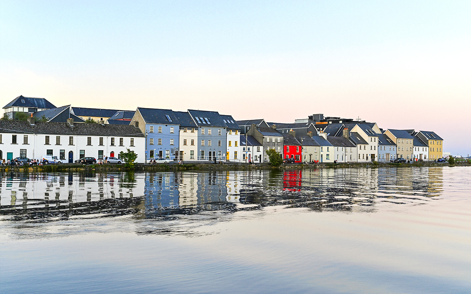 Colorful houses along the waterfront in Galway City, Ireland.