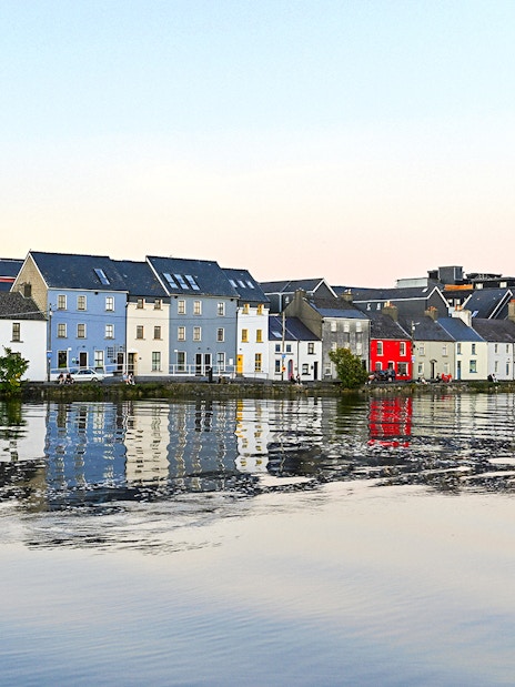 Colorful houses along the waterfront in Galway City, Ireland.