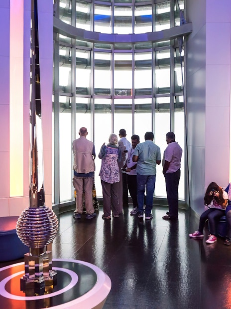 Visitors enjoying the view from the observation deck of Petronas Twin Towers, Kuala Lumpur.