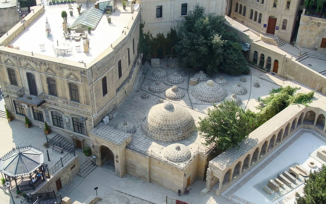 Old City Underground Hamam domes and courtyard in Baku, Azerbaijan.