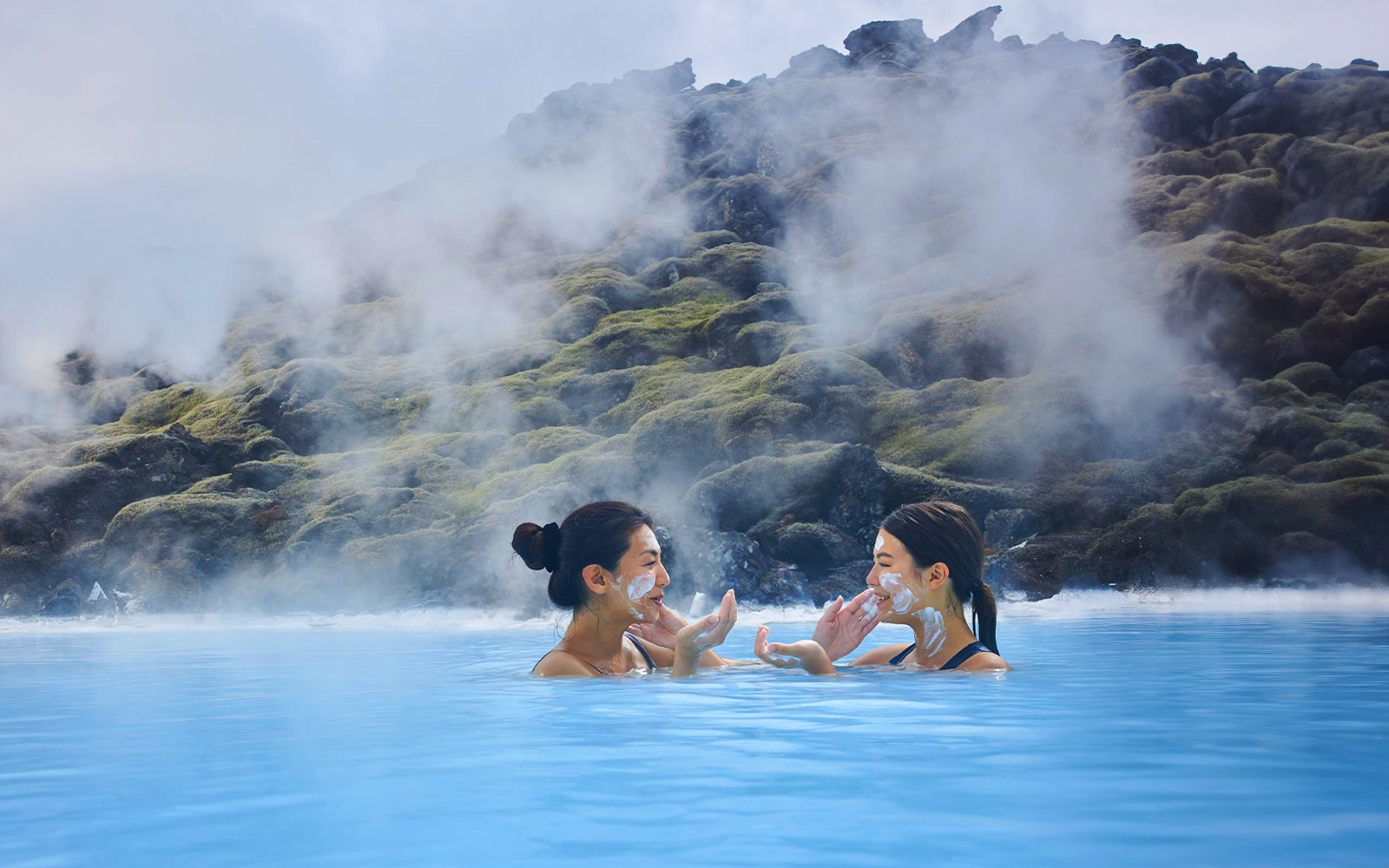 Tourists relaxing in the geothermal waters of Blue Lagoon, Reykjavik, Iceland.