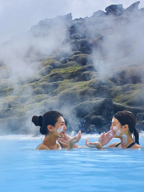 Tourists relaxing in the geothermal waters of Blue Lagoon, Reykjavik, Iceland.