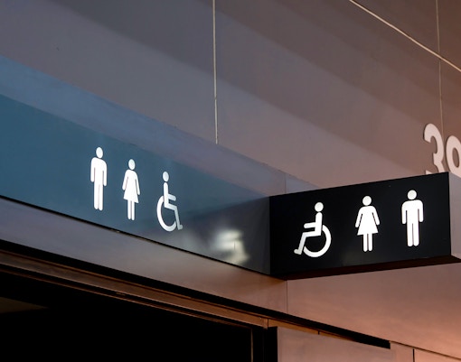 Restroom signs with accessibility symbols inside Dream Forest Langkawi.
