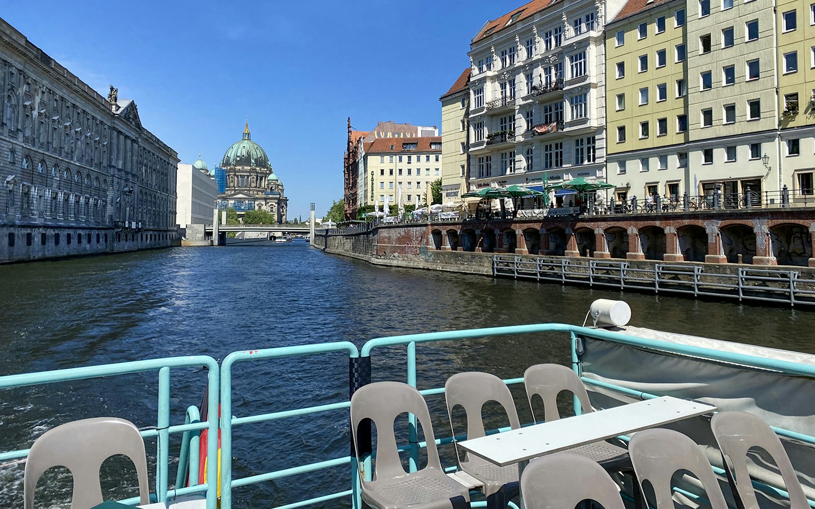 Berlin Cathedral view from river cruise boat on Spree River.