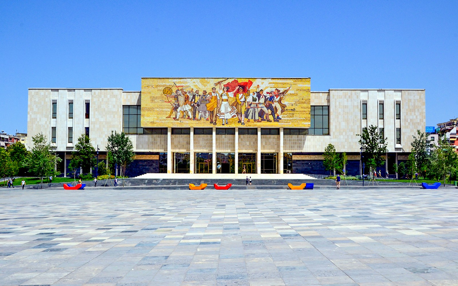 National Historical Museum facade with mosaic at Skanderbeg Square, Tirana, Albania.