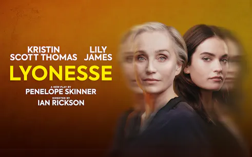 Lyonesse play poster with two women against an orange background