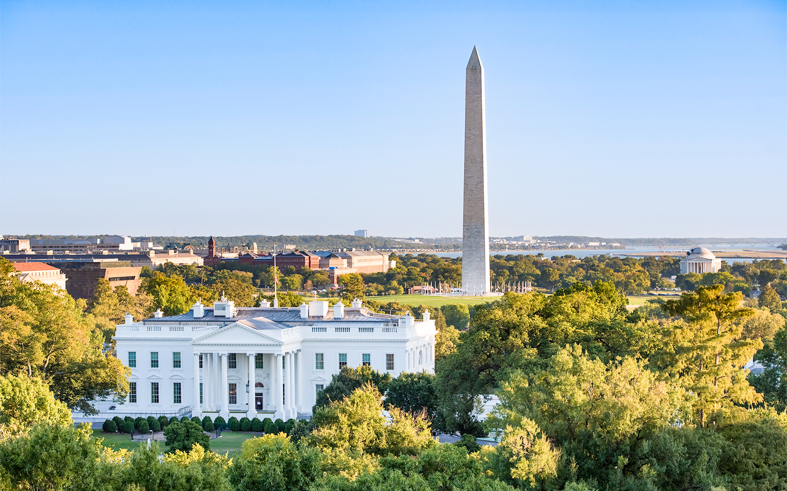 White House and Washington Monument in Washington, D.C. skyline.