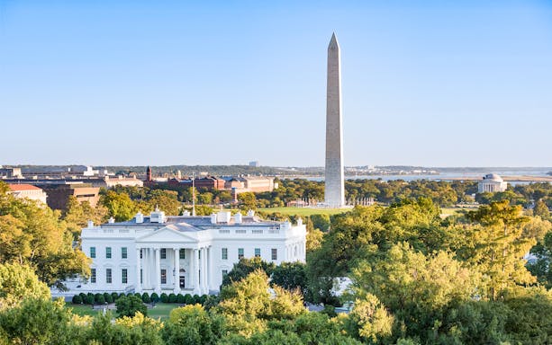 White House and Washington Monument in Washington, D.C. skyline.