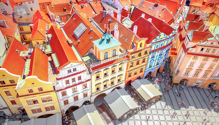 View of buildings and home from top of Astronomical Clock Tower, Prague