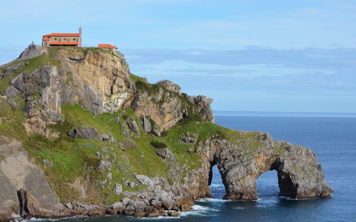 San Juan de Gaztelugatxe islet with chapel on rocky cliff, Basque Country, Spain.