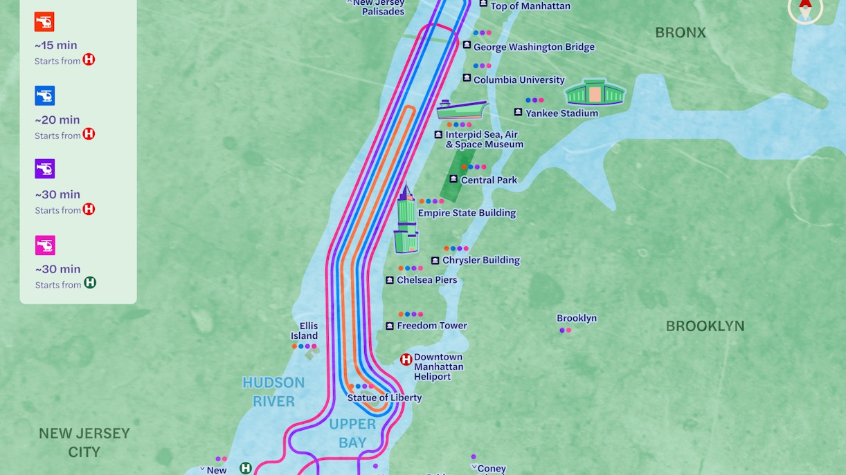 new york helicopter tour route maps