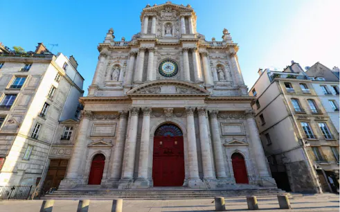 Facade of Saint-Paul-Saint-Louis Church in Le Marais, Paris, part of a self-guided city exploration game.