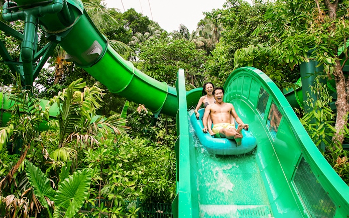 People enjoying the Riptide Rocket ride at Adventure Cove Waterpark™.