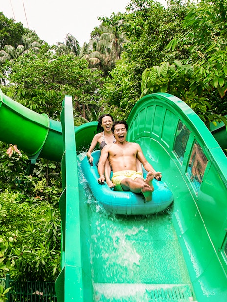People enjoying the Riptide Rocket ride at Adventure Cove Waterpark™.