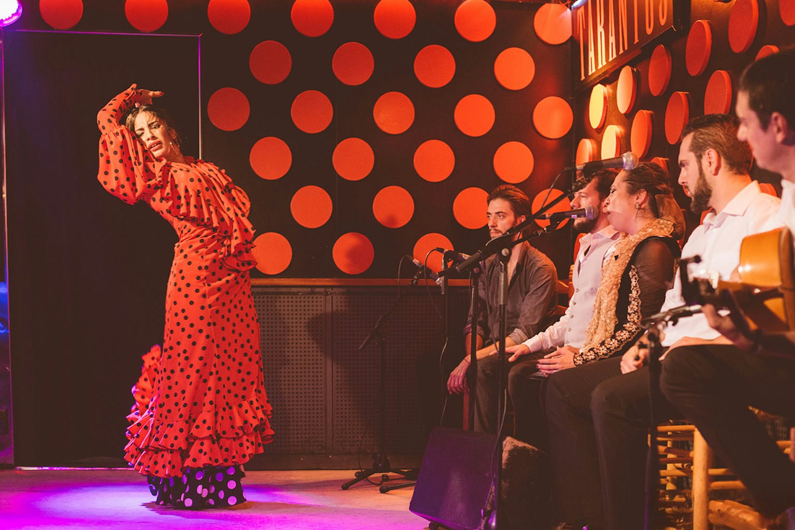 Flamenco dancer performing at Los Tarantos Flamenco Show in Barcelona.