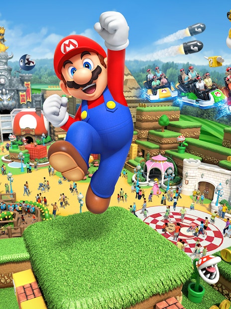 Super Nintendo World at Universal Studios Hollywood with Mario and themed attractions.