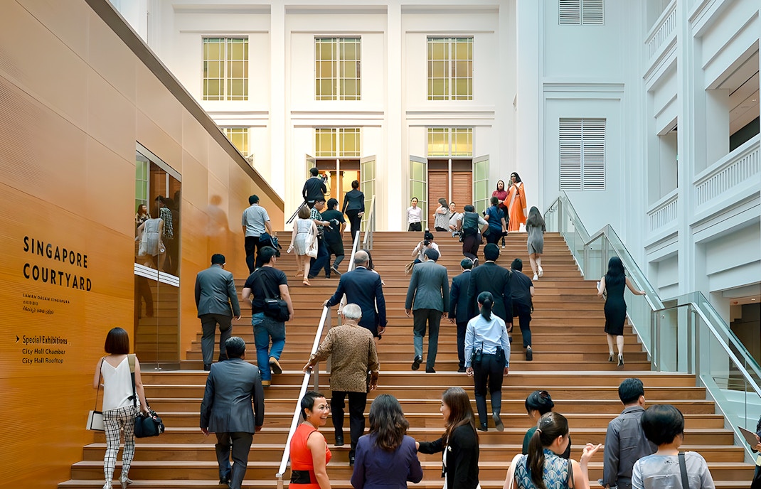Guests on the steps of National Gallery Singapore