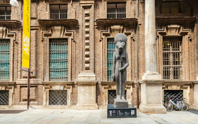 Statue of Sekhmet at Egyptian Museum entrance, Turin.