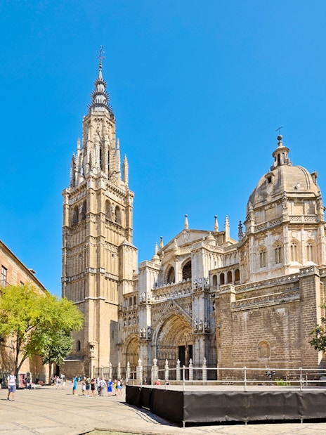 Church of Santo Tomé in Toledo, Spain, with its iconic bell tower and historic architecture.