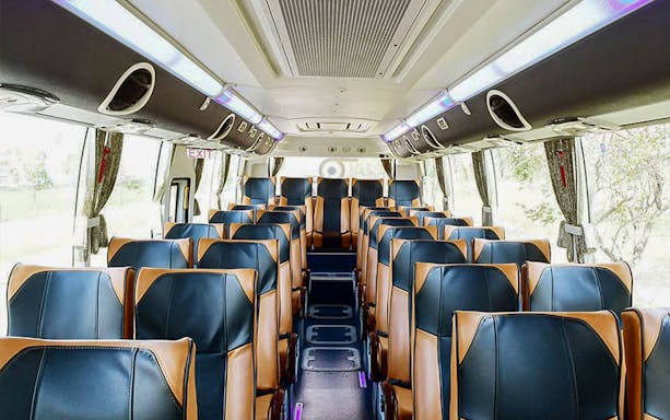 Interior of a passenger bus for Suvarnabhumi Airport to Bangkok Silom route.