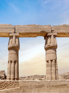Karnak Temple entrance with ancient columns, Luxor, Egypt, e-ticket audio tour available.