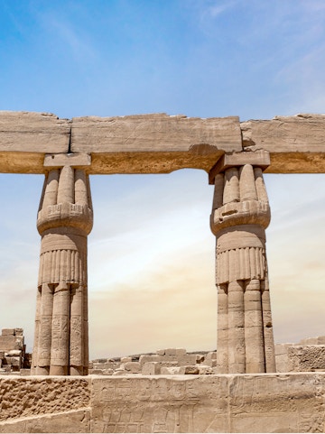 Karnak Temple entrance with ancient columns, Luxor, Egypt, e-ticket audio tour available.