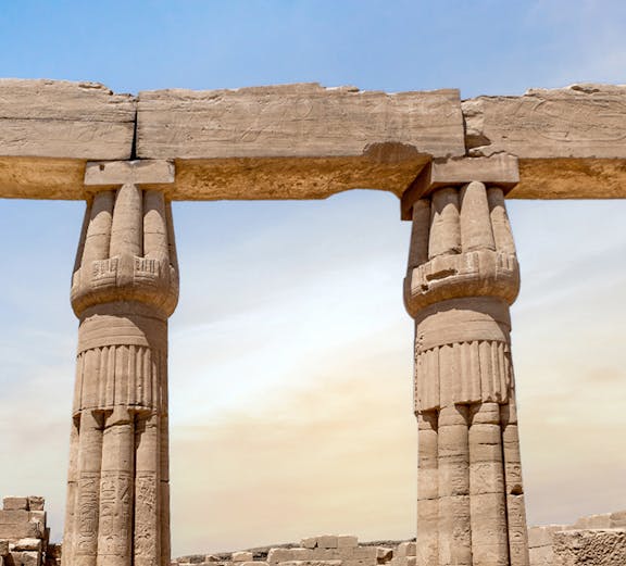 Karnak Temple entrance with ancient columns, Luxor, Egypt, e-ticket audio tour available.