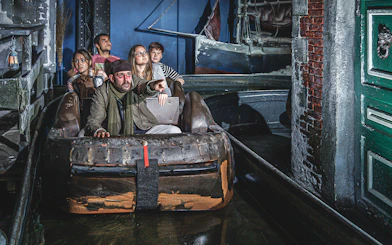 Boat ride through eerie setting inside Hamburg Dungeon.