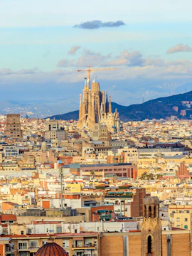 Barcelona cityscape with Sagrada Familia viewed from Montjuic, Catalonia, Spain.