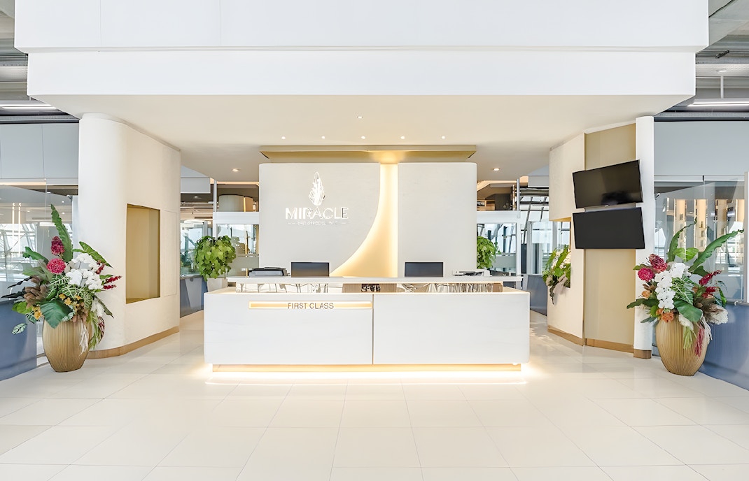 Miracle Lounge reception area at Bangkok Airport, Thailand.