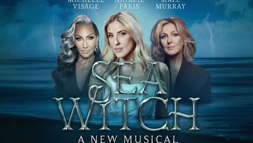 Sea Witch musical poster with three performers, West End show