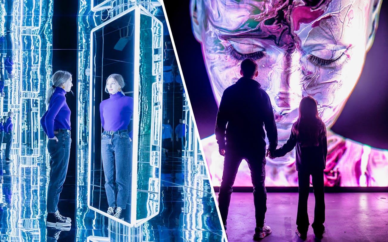Youseum Amsterdam mirror exhibit and AMAZE digital art display.