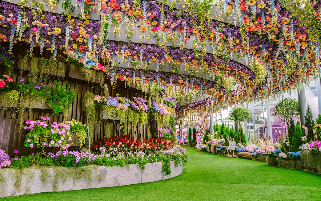 Colorful floral display at Gardens by the Bay, Singapore, included in the Singapore Explorer Pass.