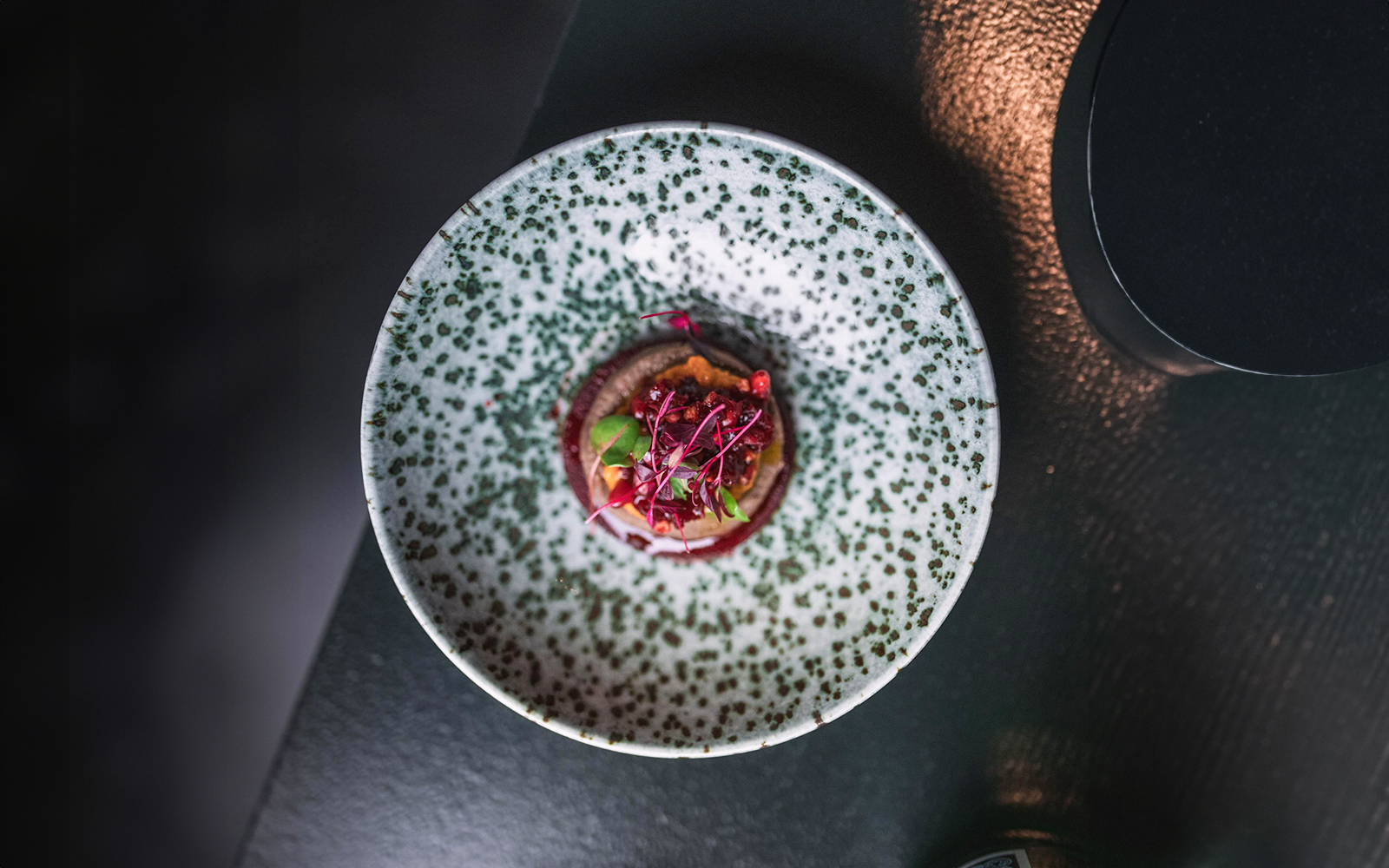 Dish served at Moon revolving restaurant, part of A'DAM LOOKOUT experience in Amsterdam.