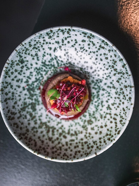 Dish served at Moon revolving restaurant, part of A'DAM LOOKOUT experience in Amsterdam.