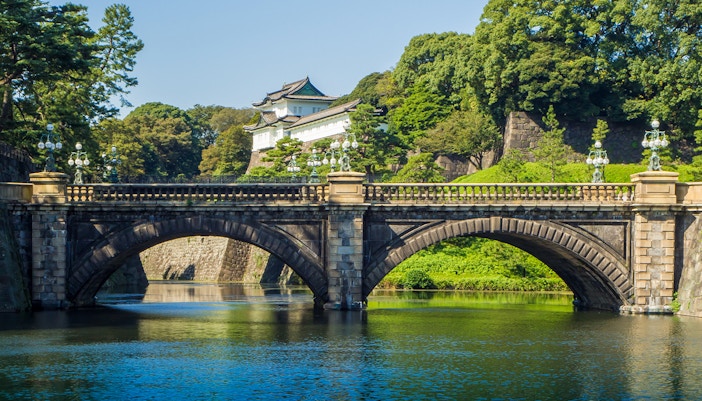 Imperial Palace Tokyo with traditional Japanese architecture and surrounding gardens.