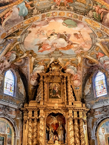 San Nicolás Church Valencia ornate ceiling fresco and altar.
