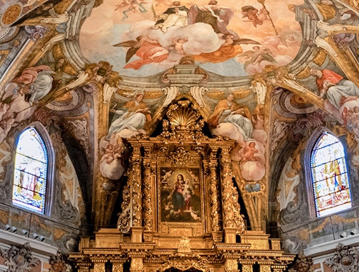 San Nicolás Church Valencia ornate ceiling fresco and altar.