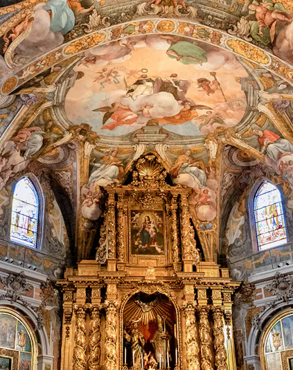 San Nicolás Church Valencia ornate ceiling fresco and altar.