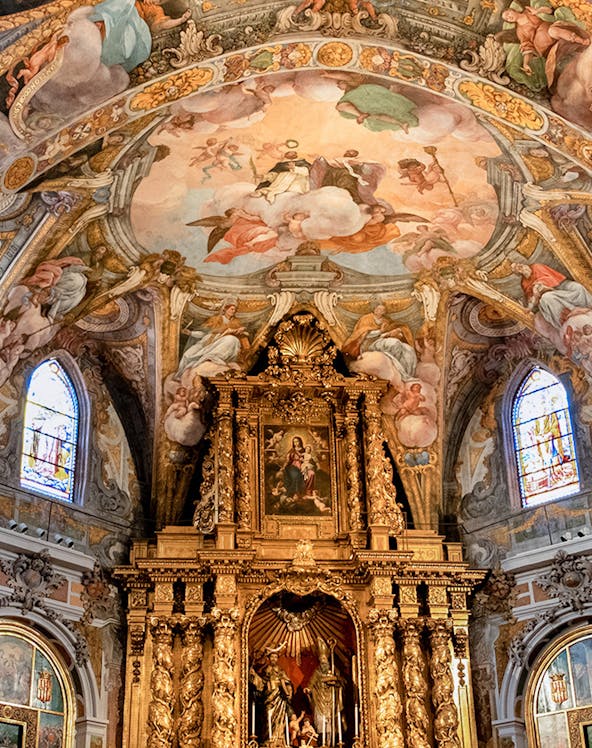 San Nicolás Church Valencia ornate ceiling fresco and altar.