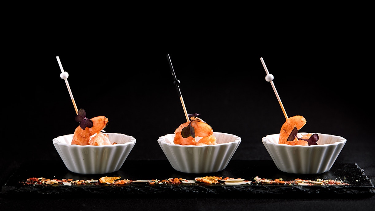 Trois petites bouchées aux crevettes