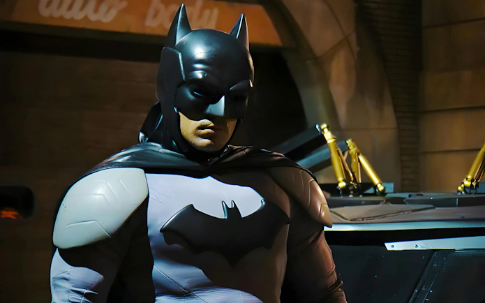 Batman character at Parque Warner night event.