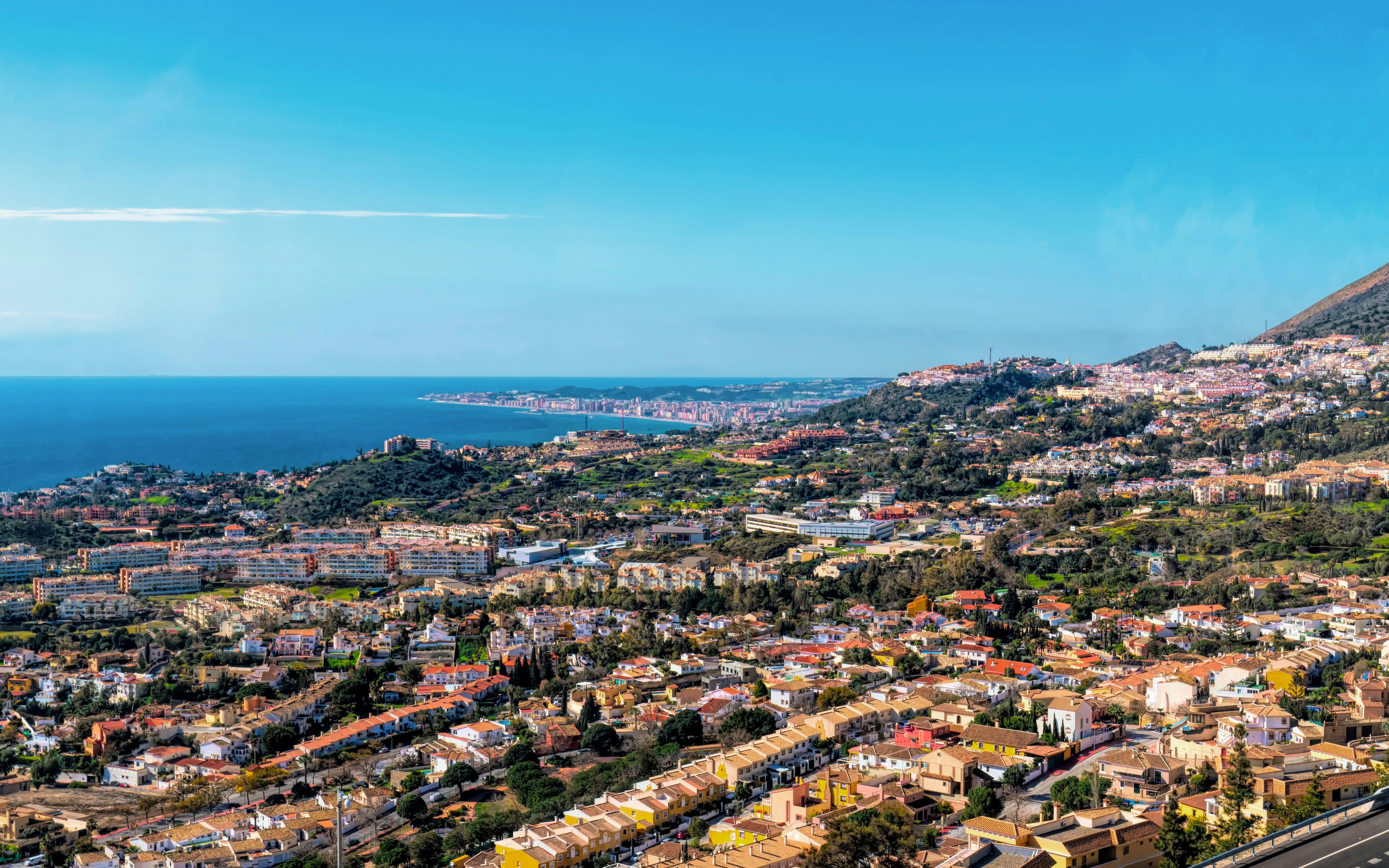 Benalmadena view towards Fuengirola and Costa del Sol from Monte Calamorro, Andalusia.