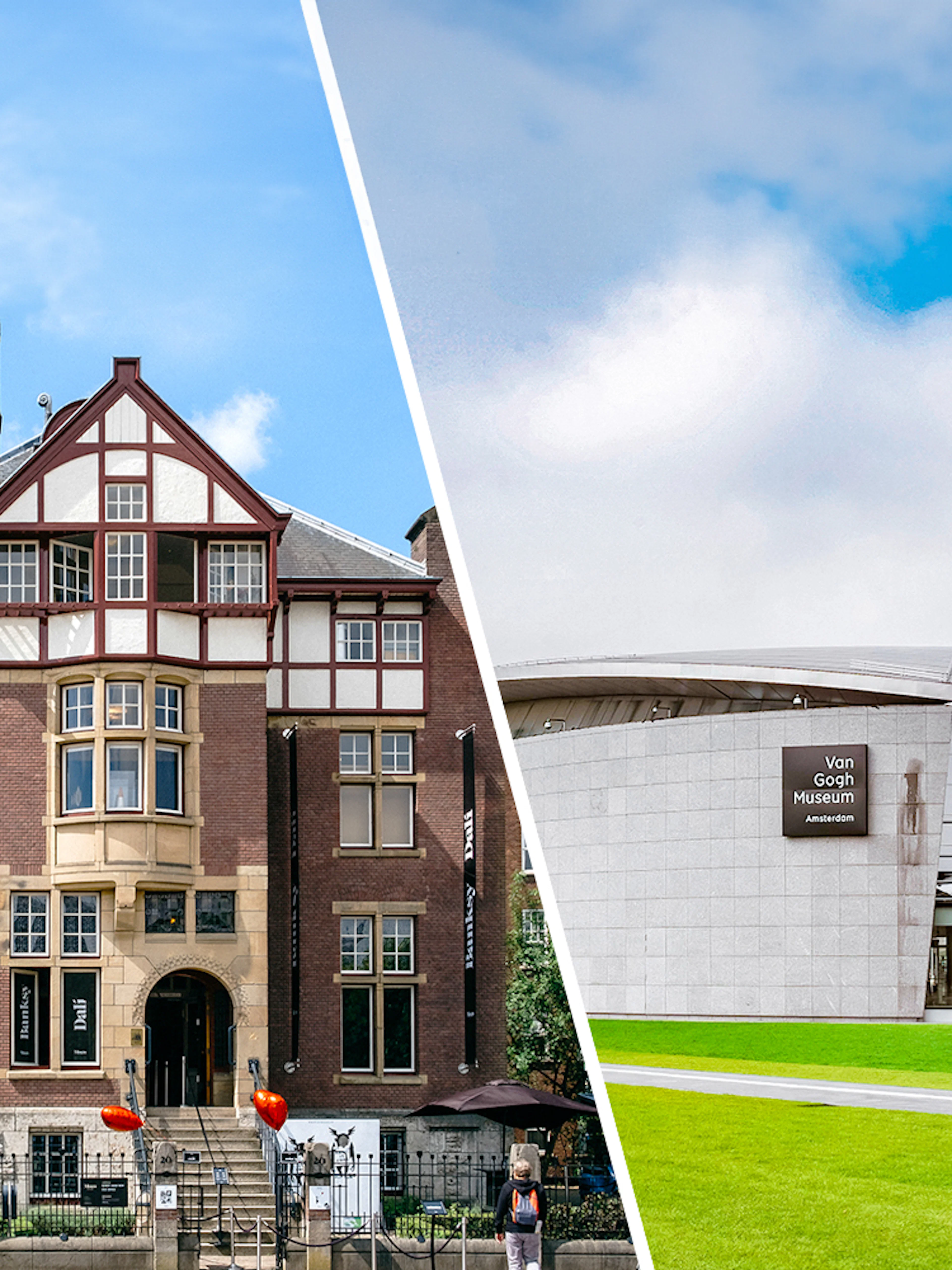 Moco Museum and Van Gogh Museum buildings in Amsterdam.