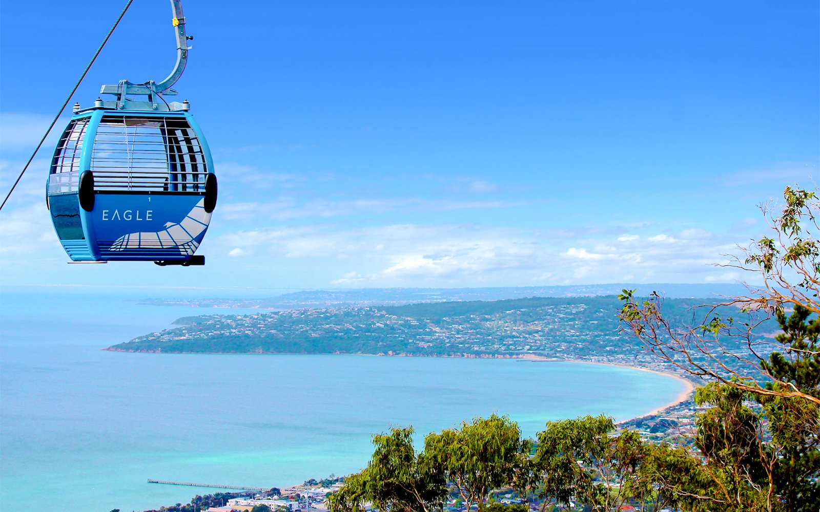 Arthurs Seat Eagle gondola overlooking coastline and landscape in Victoria, Australia.